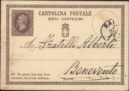 CP Dieci Centesimi I Entier Victor Emmanuel II Valeur Sur Carte Napoli Pour Benevento - Stamped Stationery