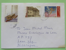 Greece 2011 Cover To Nicaragua - Temple - Ship - Christmas Angel - Head Stamp On Back - Cartas & Documentos