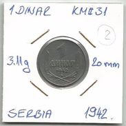 Gh2 Serbia 1 Dinar 1942. KM#31 (German Occupation WW2 ) - Serbie