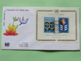 United Nations (New York) 1980 FDC Cover - 35 Anniversary Of UN - Birds - Flower - Souvenir Sheet - Cartas & Documentos