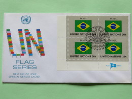 United Nations (New York) 1980 FDC Cover - Flags - Brasil - Corner Block - Storia Postale