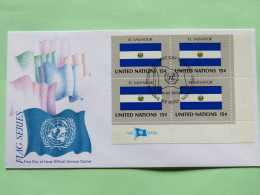 United Nations (New York) 1980 FDC Cover - Flags - El Salvador - Corner Block - Briefe U. Dokumente