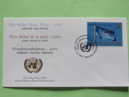 United Nations (New York) 2001 FDC Cover - Nobel Prize For Peace To Kofi Annan - Flag - Covers & Documents