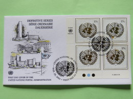 United Nations (New York) 2003 FDC Cover - Definitive Series - Symbol In Gold - Corner Block - Briefe U. Dokumente