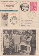 India  1964  2nd Ballon Flight For Childrens Aid  Bangalore   EXPTL  P.O. BG-666  Flown Card  # 98757   Inde Indien - Airmail