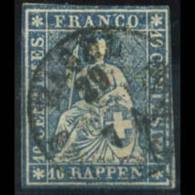 SWISS 1855 - Scott# 27 Helvetia Blue Set Of 1 Used Back Thin - Gebraucht