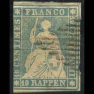 SWITZERLAND 1858 - Scott# 37 Helvetia 10r Used - Usados