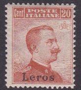 Italy-Colonies And Territories-Aegean-Lero S9 1917 20c Brown Orange No Watermark MNH - Egée (Lero)
