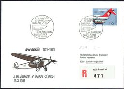 1981  Cinquantenaire De Swissair  Vol Spécial  Bâle - Zurich - Altri & Non Classificati