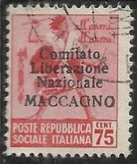 REPUBBLICA SOCIALE CLN MACCAGNO COMITATO DI LIBERAZIONE NAZIONALE 1945 CENT. 75 C USATO USED OBLITERE' - National Liberation Committee (CLN)