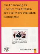 Encart - FDC - Zur Errinnerung An HEINRICH Von STEPHAN Den Veter Des Deutschen Postwesens - Bonn - 1997 - 1e Dag FDC (vellen)