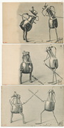 Surrealisme Signée H. Schmidt 3 Cartes Cafetieres Faisant De L' Escrime Fencing Edit Killinger Et Faivret - Esgrima