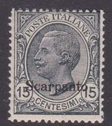 Italy-Colonies And Territories-Aegean-Scarpanto S 10  1921 15c Slate MH - Ägäis (Scarpanto)