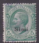 Italy-Colonies And Territories-Aegean-Simi S 2  1912  5c Green Used - Egée (Simi)
