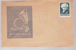 POSTHORN FDC Cover ROMANIA 1958 EXHIBITION PHILATELIC BUCURESTI 1958 , COVER SPECIAL - Covers & Documents