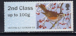 GB 2015 QE2 2nd Class Up To 100 Gm Post & Go Redwing Bird No Gum ( 705 ) - Post & Go (distributeurs)