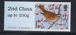GB 2015 QE2 2nd Class Up To 100 Gm Post & Go Redwing Bird No Gum ( B406 ) - Post & Go Stamps