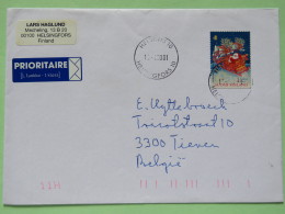 Finland 2001 Cover Helsinki To Belgium - Christmas - Santa With Reindeer Sledge - Covers & Documents