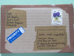 Finland 2003 Thick Cardboard Cover Kapaani To England - Flowers - Lettres & Documents