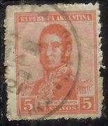 ARGENTINA 1916 JOSE DE SAN MARTIN CENT. 5c USATO USED OBLITERE' - Used Stamps