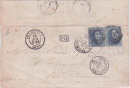 BELGIQUE- PAIRE VINGT CENTIMES SUR LETTRE POUR BEAURIEUX -  OBLITERATIONS DE CHARLEROY ERQUELINNES AVEC 1 N - 1849-1865 Medallones (Otros)