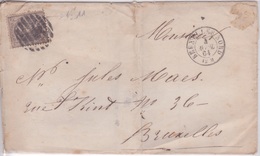 1864 - BELGIQUE - 10 CENTIMES SUR LETTRE DE CORRESPONDANCE POUR BRUXELLES -  OBLITERATION TIMBRE N°11 - - 1849-1865 Medallions (Other)
