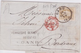 1880 - BELGIQUE - LETTRE DE CORRESPONDANCE POUR BORDEAUX - CAD GAND & ERQUELINNES  TIMBRE N 29 - 1869-1883 Léopold II