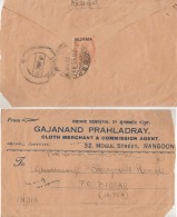 Burma  Overprinted  1937  KG V  2A6P  Stamp On Rangoon  Cover     #  98872    Inde Indien - Burma (...-1947)