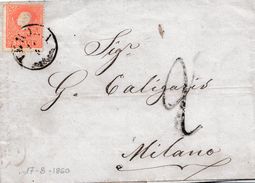 LV124 - LOMBARDO VENETO - Lettera Del 17 Agosto 1860- Da Verona A Milano , Con 5 Soldi Rosso Chiaro 1° Tipo - Lombardo-Veneto