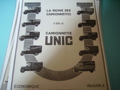 ANCIENNE PUBLICITE LA REINE DES  CAMIONNETTE UNIC   1925 FOIE GRAS MARIE - Camion