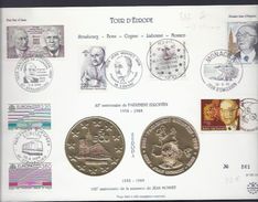 TOUR D'EUROPE COGNAC MONACO LISBONNE BONN STRASBOURG ECU JEAN MONNET CONSEIL EUROPE FDC TIRAGE LIMITE 600 Ex - Storia Postale