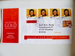 Cover Australia Olympic Games Beijing China 2008 Special Cancel Salisbury Gold Medalists Medal Swimming Rice - Lettres & Documents