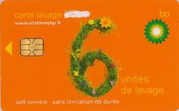 # Carte A Puce Portemonnaie  Lavage BP - Fleurs - Orange - 6u - Puce2? - Offerte Gratté - Tres Bon Etat - - Lavage Auto