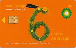 # Carte A Puce Portemonnaie  Lavage BP - Fleurs - Orange - 6u - Puce2? - Offerte Barré Au Marqueur - Tres Bon Etat - - Lavage Auto