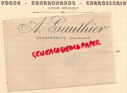 16 - CHASSENEUIL- FACTURE A. GAUTHIER  FORGE CHARRONNAGE-CARROSSERIE- MARECHAL FERRAND 1930 - Petits Métiers