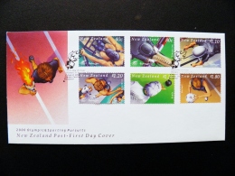 Cover New Zealand Olympic Games 2000 Sydney Torch Rowing Triathlon Cycling Bowls Netball Equestrian Fdc - Lettres & Documents