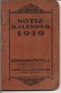 AGENDA CALENDRIER ALLEMAND DE 1919 LEONHARD TIETZ COBLENZ - Tamaño Pequeño : 1901-20