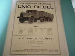 ANCIENNE PUBLICITE CAMION UNIC DIESEL 1933 - Vrachtwagens