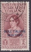 Italy-Colonies And Territories-Aegean General Issue-Rodi A17 1932 Air Mail Garibaldi 2 Lira+50c Brown Used - General Issues