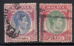 $1 And $2 Used Penang , 1949 - 1952 KGVI Series ,  Malaya, Malaysia, - Penang