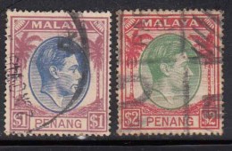 $1 And $2 Used Penang , 1949 - 1952 KGVI Series ,  Malaya, Malaysia, - Penang