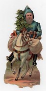 CHROMO Découpis Gaufrée Père Noël Cheval Sapins Jouets Cheval - Motif 'Noel'