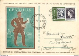 1952 - EXPOSITION INTERNATIONALE DU CENTENAIRE DES TIMBRES POSTE LUXEMBOURGEOIS - CPA ILLUSTREE - TIMBRE P.A. N°16 - Herdenkingskaarten