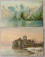 Cpa Precurseur LOT 2 X Litho ILLUSTRATEUR KOPAL 248/249 Paysage EGLISE Maria Wörth Carinthie Autriche Chillon Suisse - Collezioni E Lotti