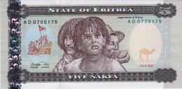 ERITREA 5 NAFKA BANKNOTE 1997 AD PICK NO.2 UNCIRCULATED UNC - Erythrée