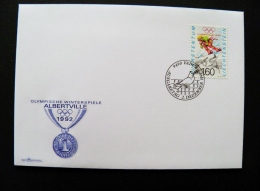 Cover Liechtenstein 1991 Sport Olympic Games Special Cancel Albertville 1992 Medal Fdc - Lettres & Documents