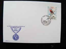 Cover Liechtenstein 1991 Sport Olympic Games Special Cancel Albertville 1992 Medal Fdc Ice Hockey - Lettres & Documents
