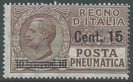 1924-25 REGNO POSTA PNEUMATICA SOPRASTAMPATO 15 SU 10 CENT MNH ** - E81 - Rohrpost