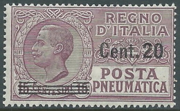 1924-25 REGNO POSTA PNEUMATICA SOPRASTAMPATO 20 SU 15 CENT MNH ** - E81 - Rohrpost