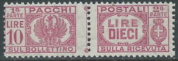 1946 LUOGOTENENZA PACCHI POSTALI 10 LIRE MNH ** - E88 - Postal Parcels